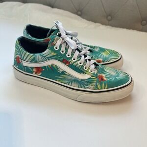 Vans Low‎ Hawaiian Floral Men's 7 Women's 8.5 Lace Up Skate Shoes Sneakers Teal